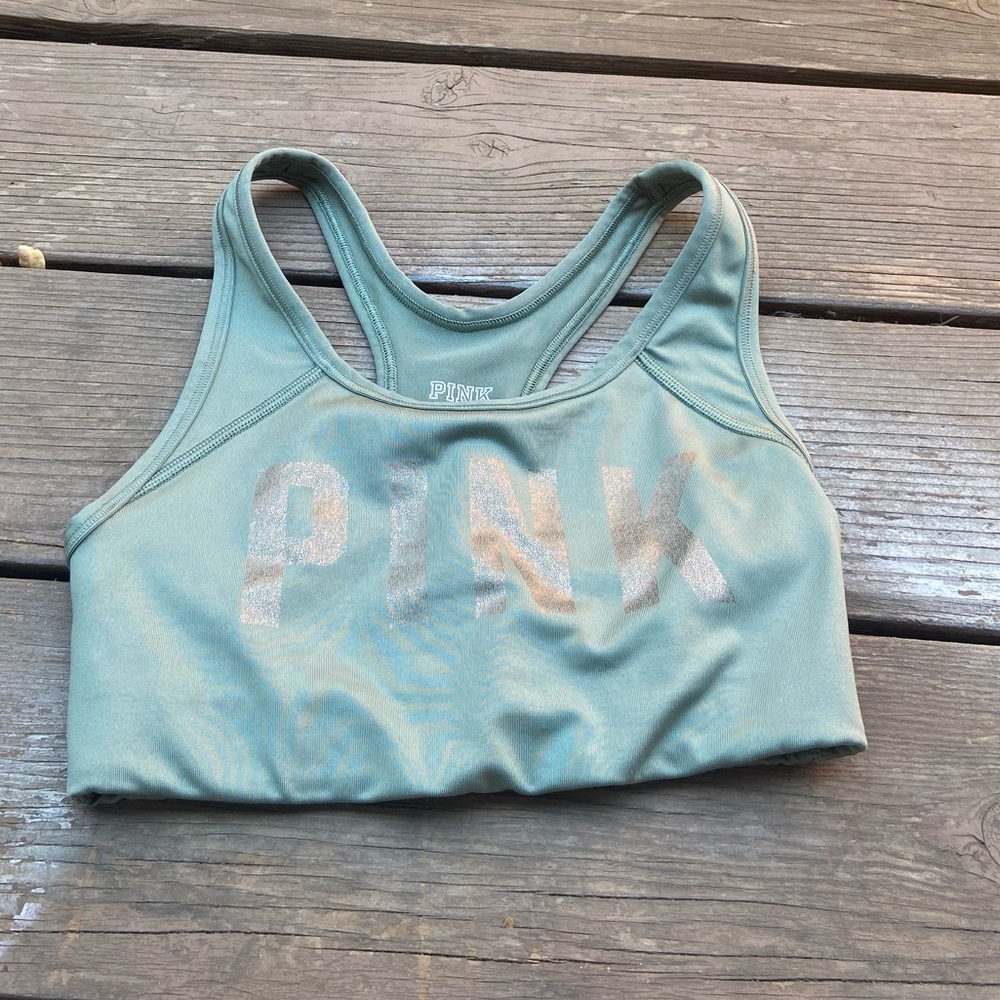 VS PINK Ultimate Gold & Green Sport Bra